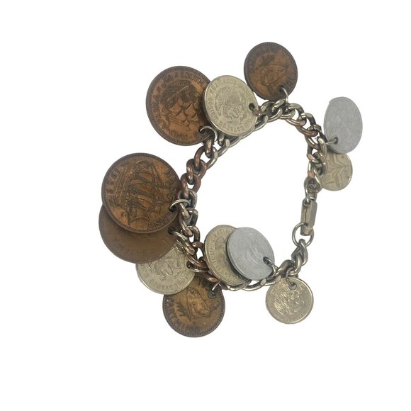 Vintage 1950s Coin Charm Bracelet Featuring Global Coins - Picture 6 of 10